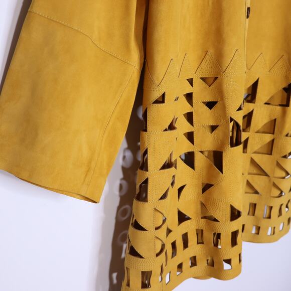 LAFAYETTE 148 NEW Clyde Laser Cut Suede Jacket Spiced Honey Yellow Women's XL - Picture 5 of 12